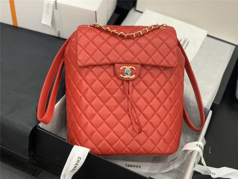 Chanel Large Backpack Lambskin 91122 Gold-Metal Red High