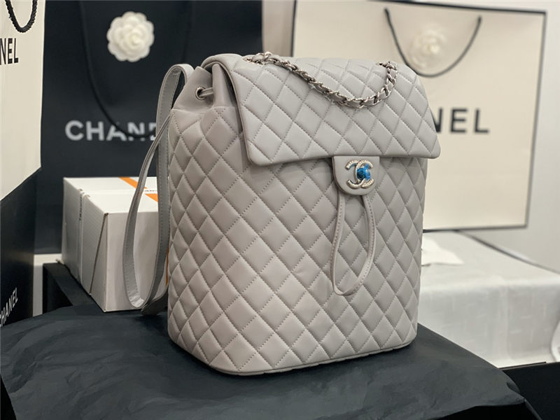 Chanel Large Backpack Lambskin 91122 Silver-Metal Grey High