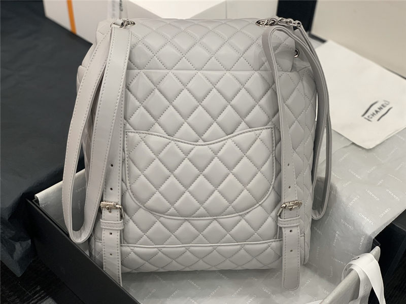 Chanel Large Backpack Lambskin 91122 Silver-Metal Grey High