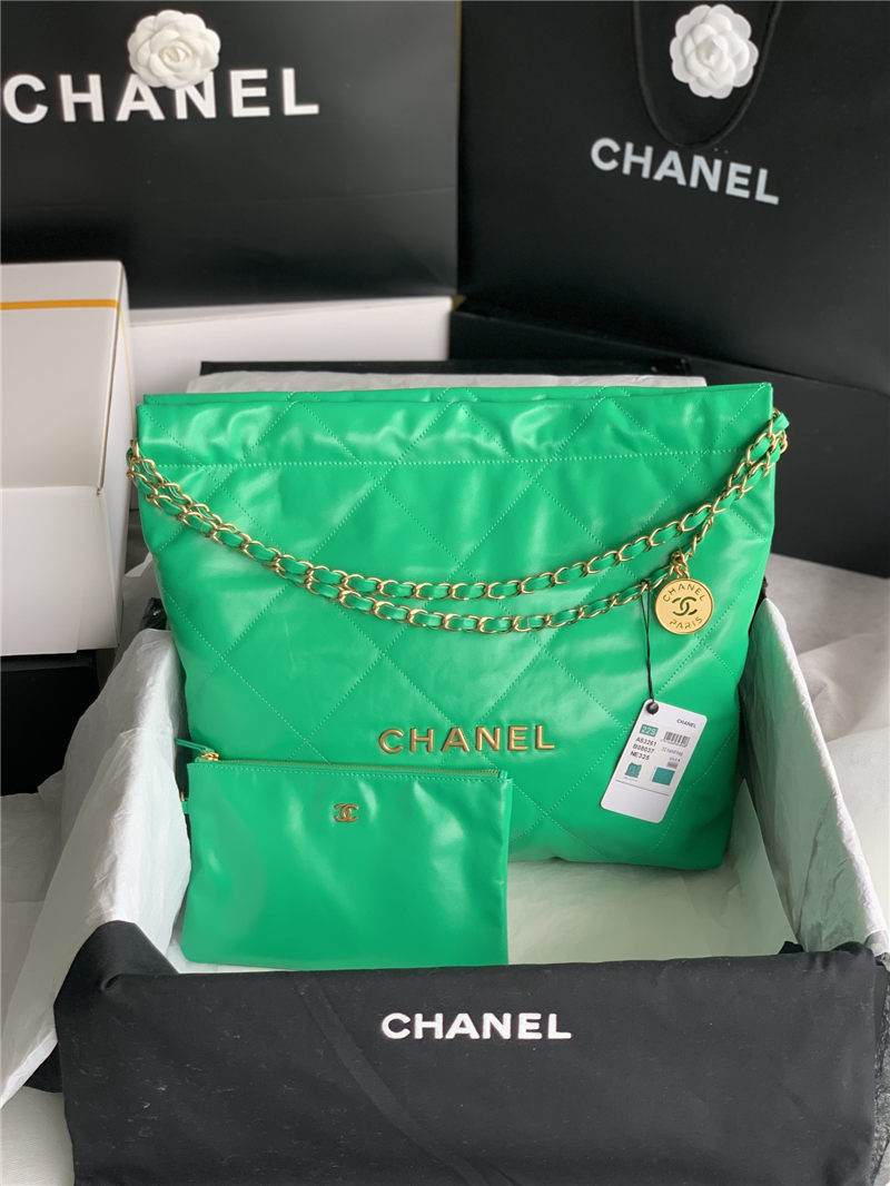 Chanel 22 MEDIUM HANDBAG Shiny Calfskin & Gold-Tone Metal AS3261 Green High