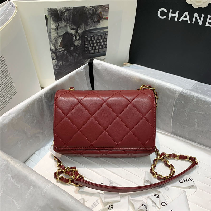 Chanel MINI FLAP BAG Lambskin Plexi & Gold-Tone Metal Burgundy High