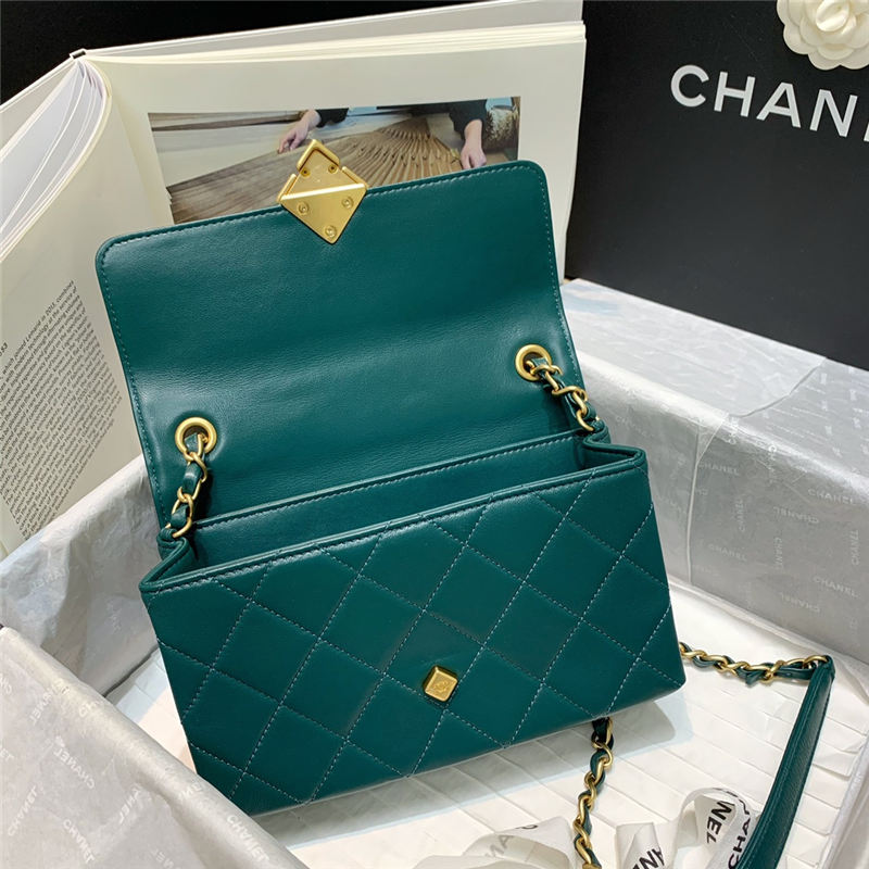 Chanel SMALL FLAP BAG Lambskin Plexi & Gold-Tone Metal Green High