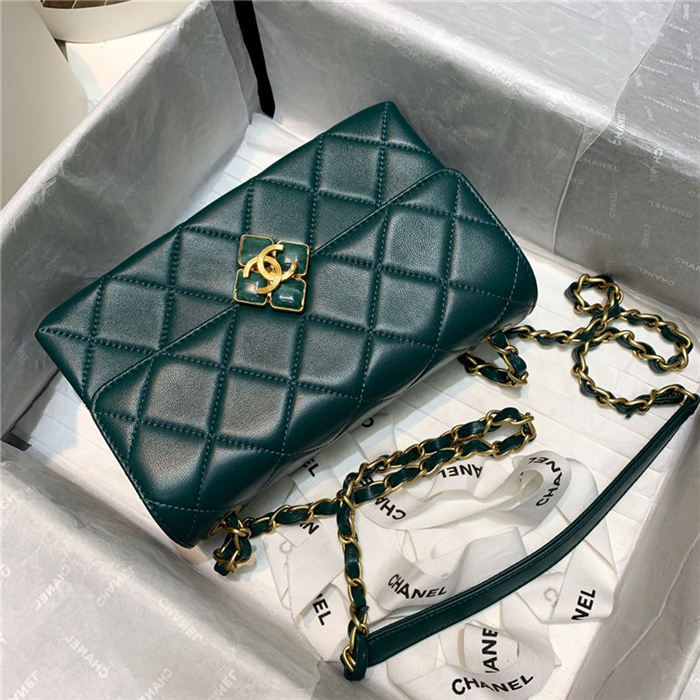 Chanel SMALL FLAP BAG Lambskin Plexi & Gold-Tone Metal Green High