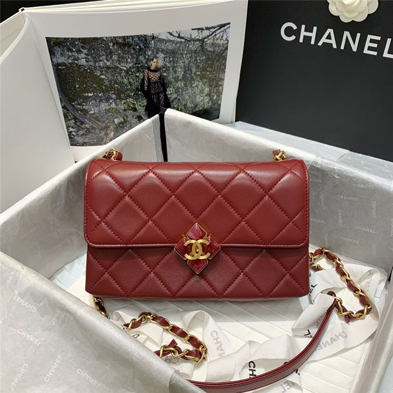 Chanel SMALL FLAP BAG Lambskin Plexi & Gold-Tone Metal Burgundy High