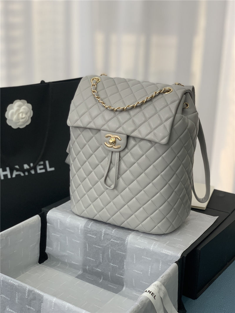 Chanel Large Backpack Lambskin 91122 Gold-Metal Grey High