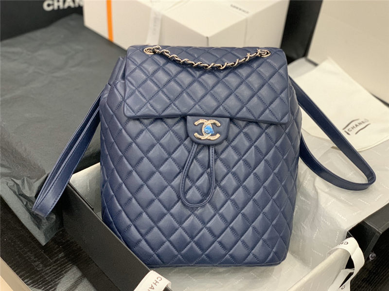 Chanel Large Backpack Lambskin 91122 Silver-Metal Navy High