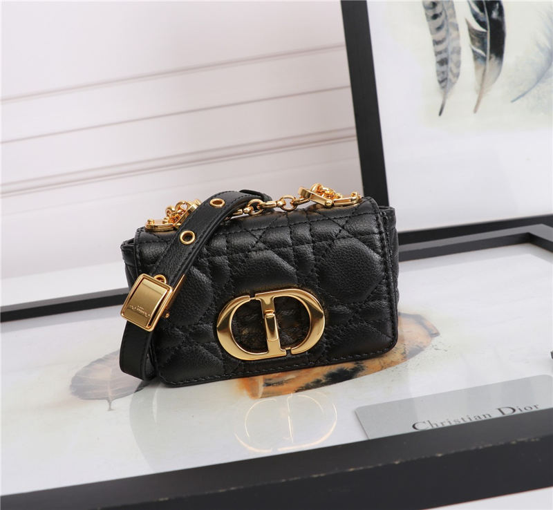 MICRO Dior CARO BAG Supple Cannage Calfskin Black High