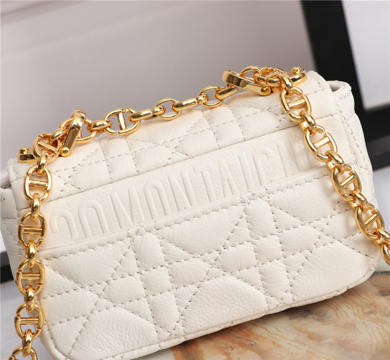 MICRO Dior CARO BAG Supple Cannage Calfskin White High