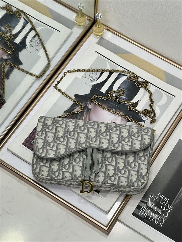 Saddle Pouch with Chain Dior Oblique Jacquard Grey High