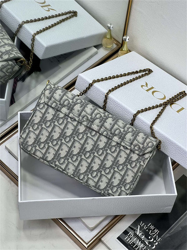 Saddle Pouch with Chain Dior Oblique Jacquard Grey High