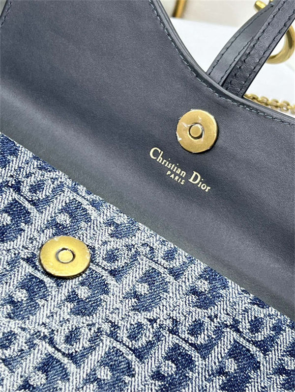 Saddle Pouch with Chain Dior Oblique Jacquard Denim High