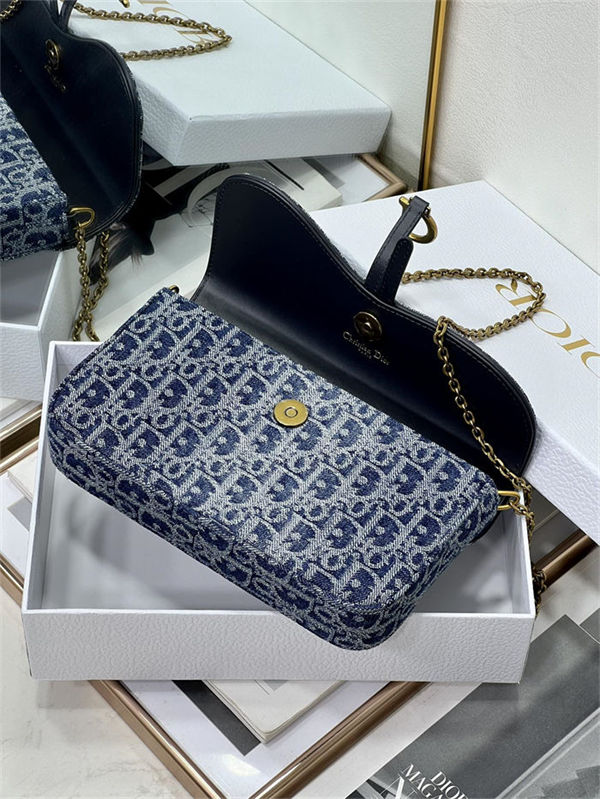 Saddle Pouch with Chain Dior Oblique Jacquard Denim High