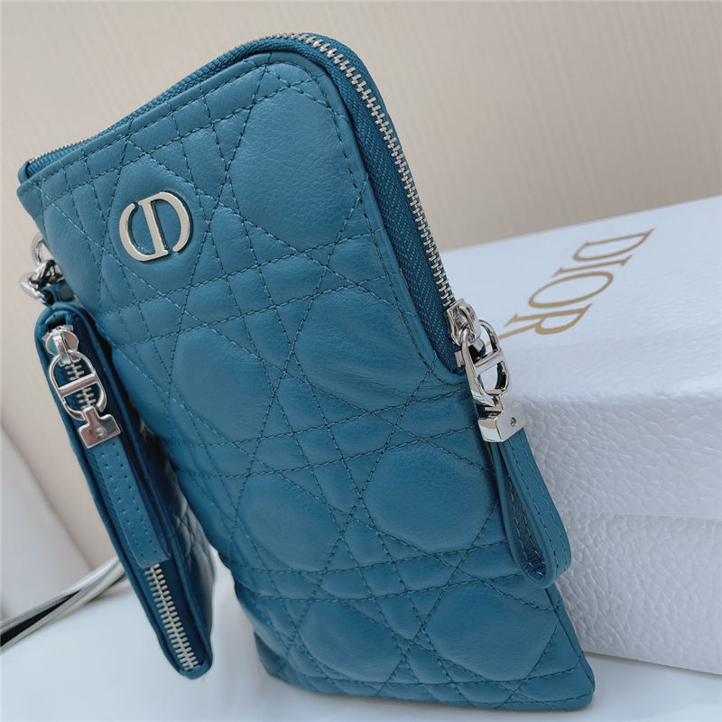 Dior CARO MULTIFUNCTIONAL POUCH Supple Cannage Calfskin Denim Blue High