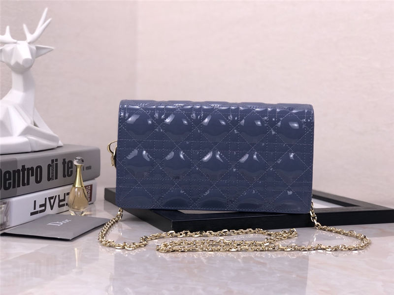 LADY Dior POUCH Patent Cannage Calfskin Denim Blue High