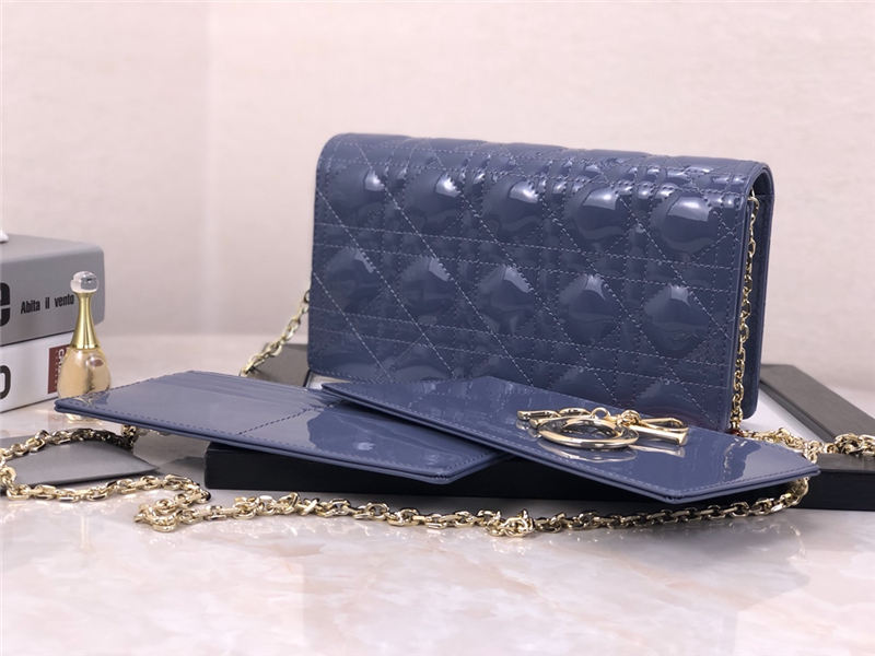 LADY Dior POUCH Patent Cannage Calfskin Denim Blue High