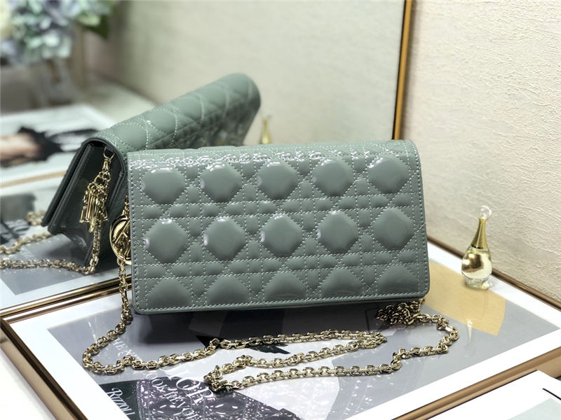 LADY Dior POUCH Patent Cannage Calfskin Grey-Green High