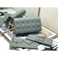 LADY Dior POUCH Patent Cannage Calfskin Grey-Green High