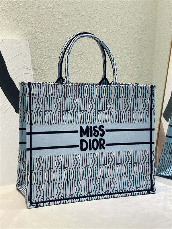 LARGE Dior BOOK TOTE Miss Dior Allover Embroidery Blue High