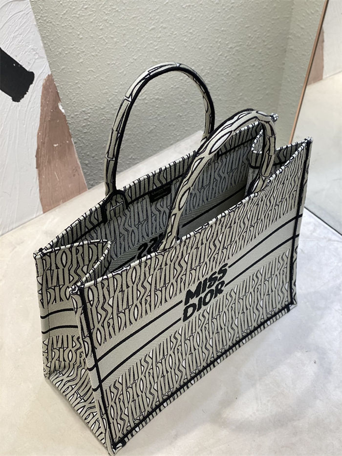 LARGE Dior BOOK TOTE Miss Dior Allover Embroidery Khaki High