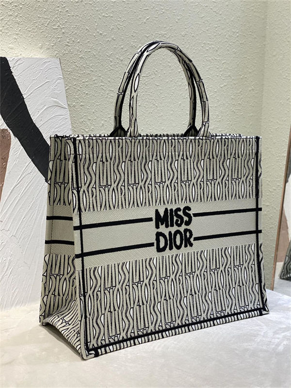 LARGE Dior BOOK TOTE Miss Dior Allover Embroidery Khaki High