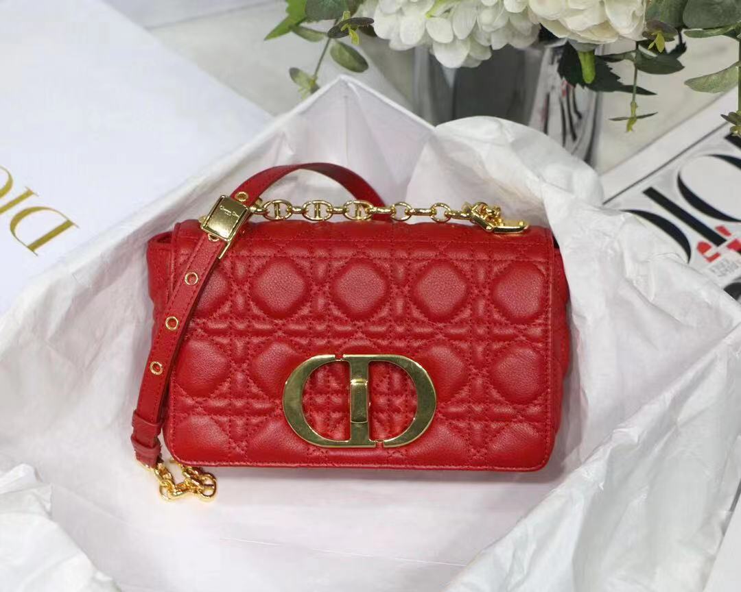 SMALL Dior CARO BAG Supple Cannage Calfskin Red High