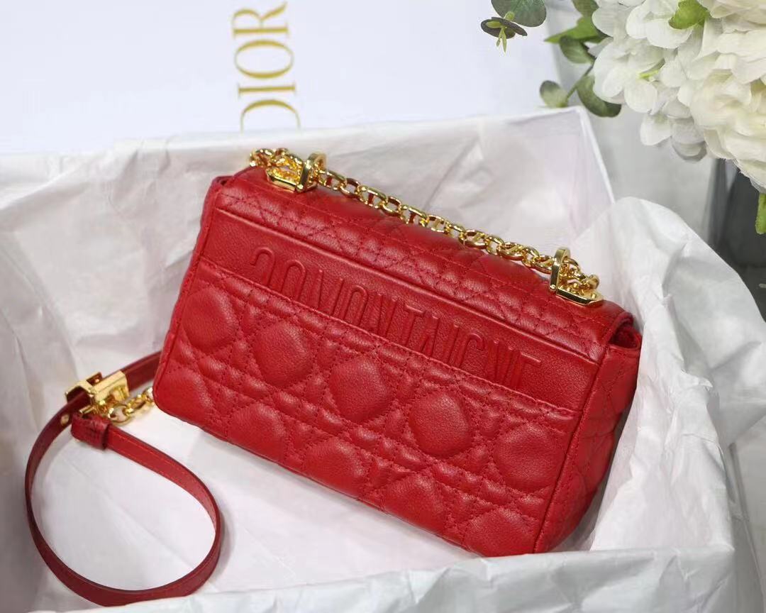 SMALL Dior CARO BAG Supple Cannage Calfskin Red High