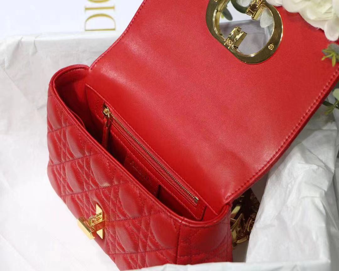 SMALL Dior CARO BAG Supple Cannage Calfskin Red High