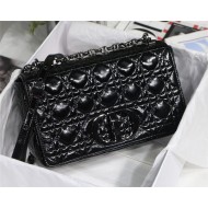 MEDIUM Dior CARO BAG Crinkled Patent Lambskin Black High