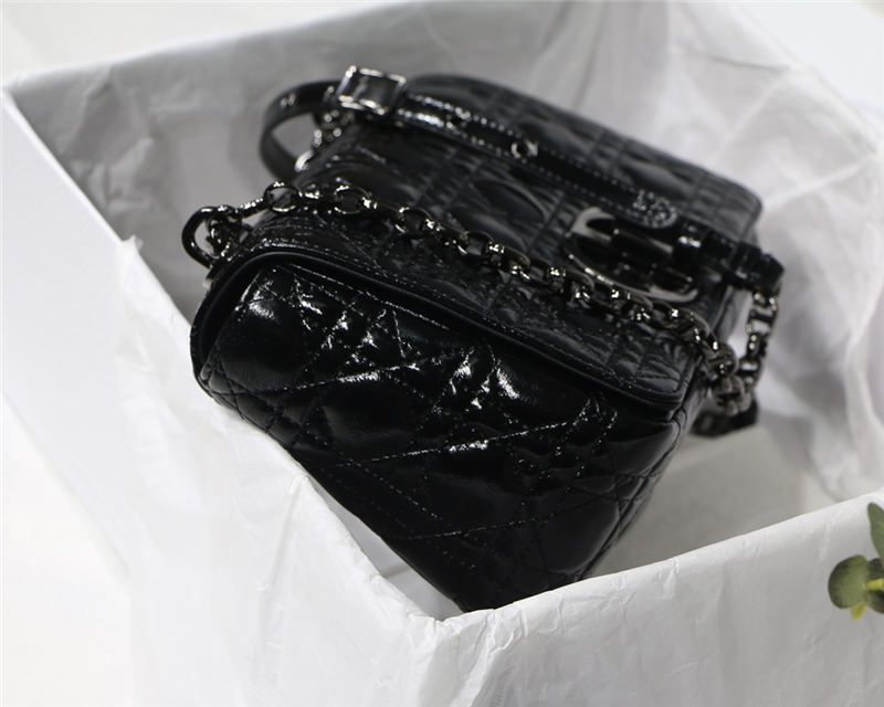 MEDIUM Dior CARO BAG Crinkled Patent Lambskin Black High