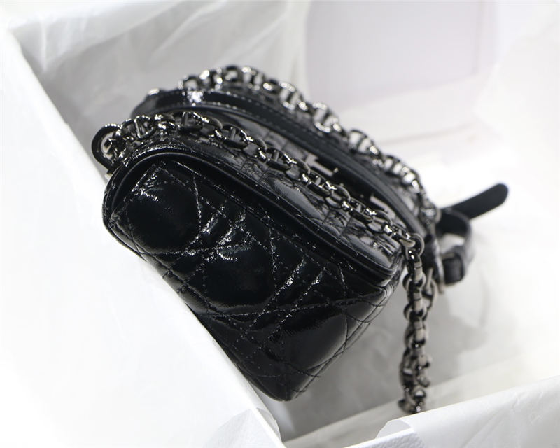 SMALL Dior CARO BAG Crinkled Patent Calfskin Black High