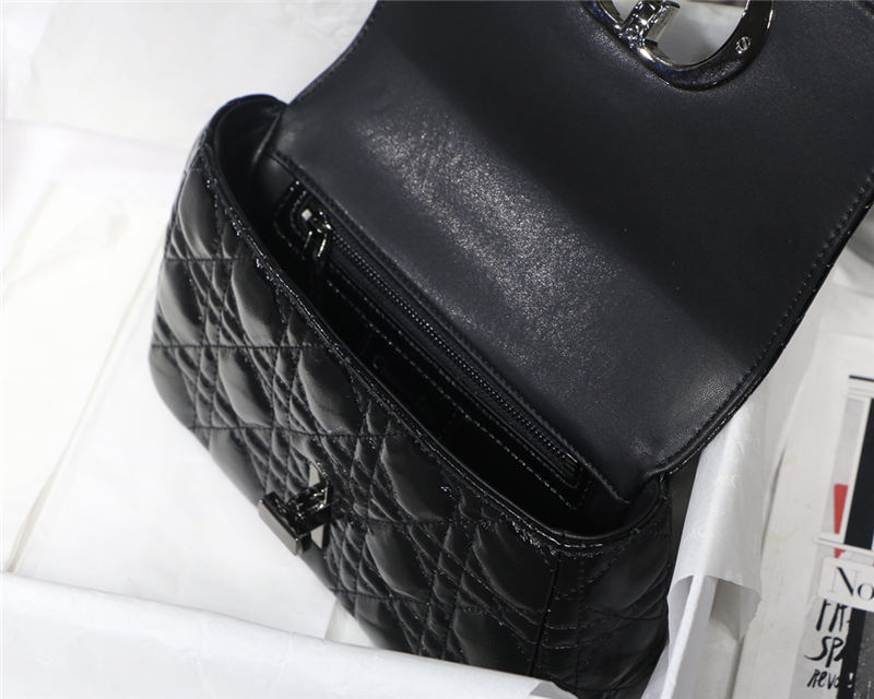 SMALL Dior CARO BAG Crinkled Patent Calfskin Black High