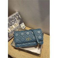 Dior CARO BELT POUCH WITH CHAIN Supple Cannage Calfskin Steel Blue High