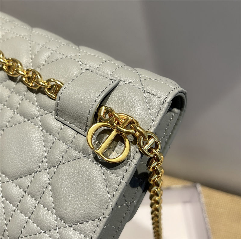 Dior CARO BELT POUCH WITH CHAIN Supple Cannage Calfskin Grey High