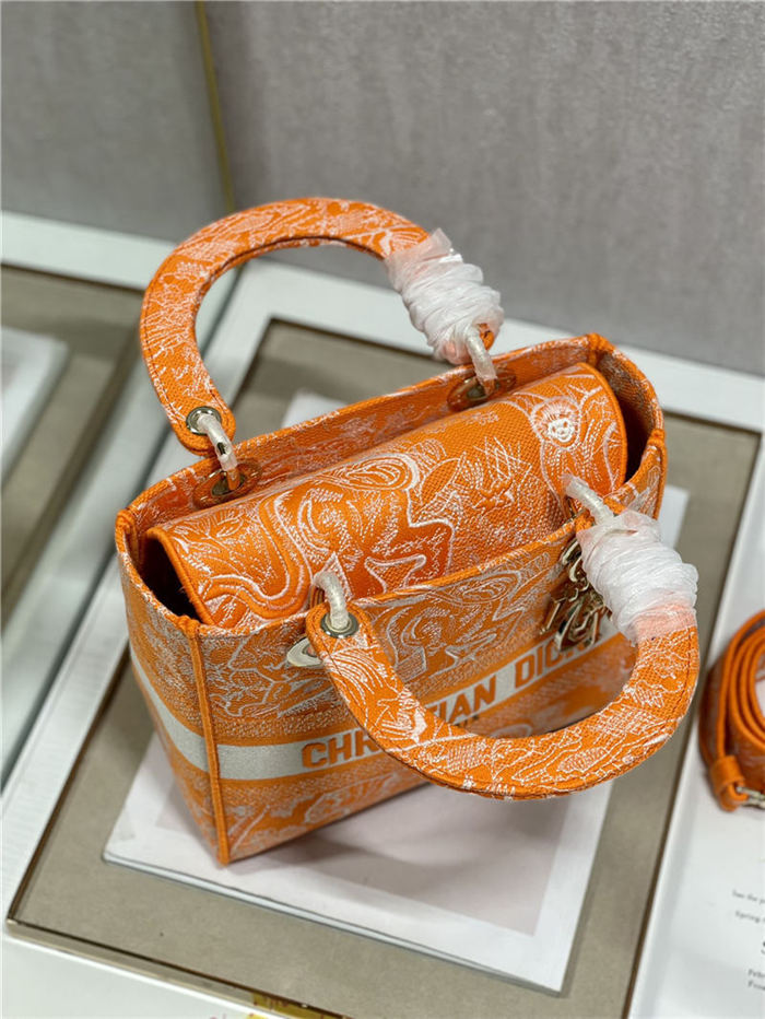 MEDIUM LADY D-LITE BAG Toile de Jouy Reverse Embroidery Orange High