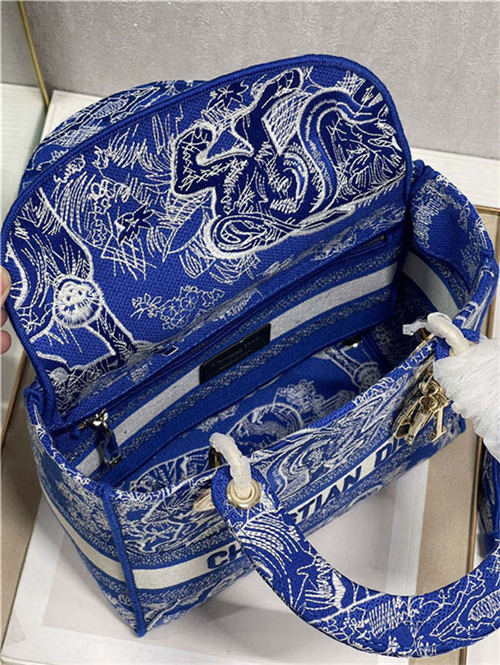 MEDIUM LADY D-LITE BAG Toile de Jouy Reverse Embroidery Royal Blue High