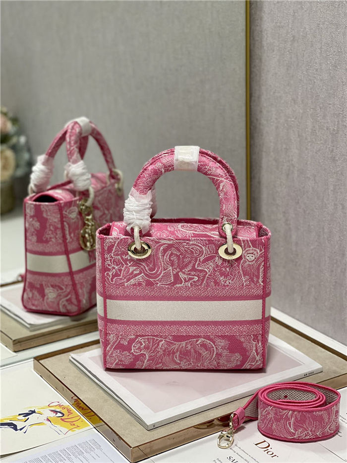 MEDIUM LADY D-LITE BAG Toile de Jouy Reverse Embroidery Pink High