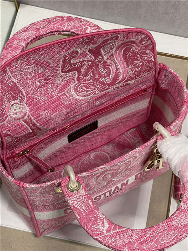 MEDIUM LADY D-LITE BAG Toile de Jouy Reverse Embroidery Pink High