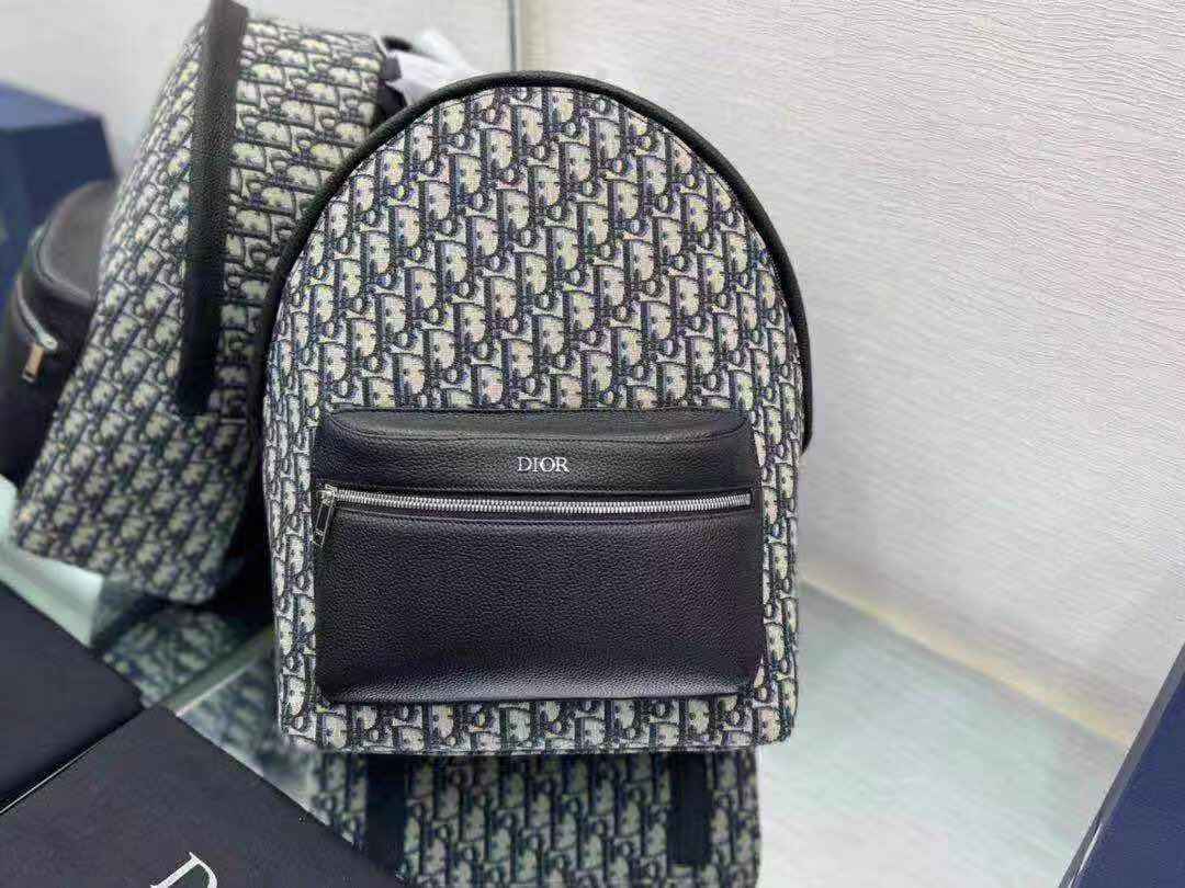 Dior RIDER BACKPACK Dior Oblique Jacquard Blue & Grained Calfskin High