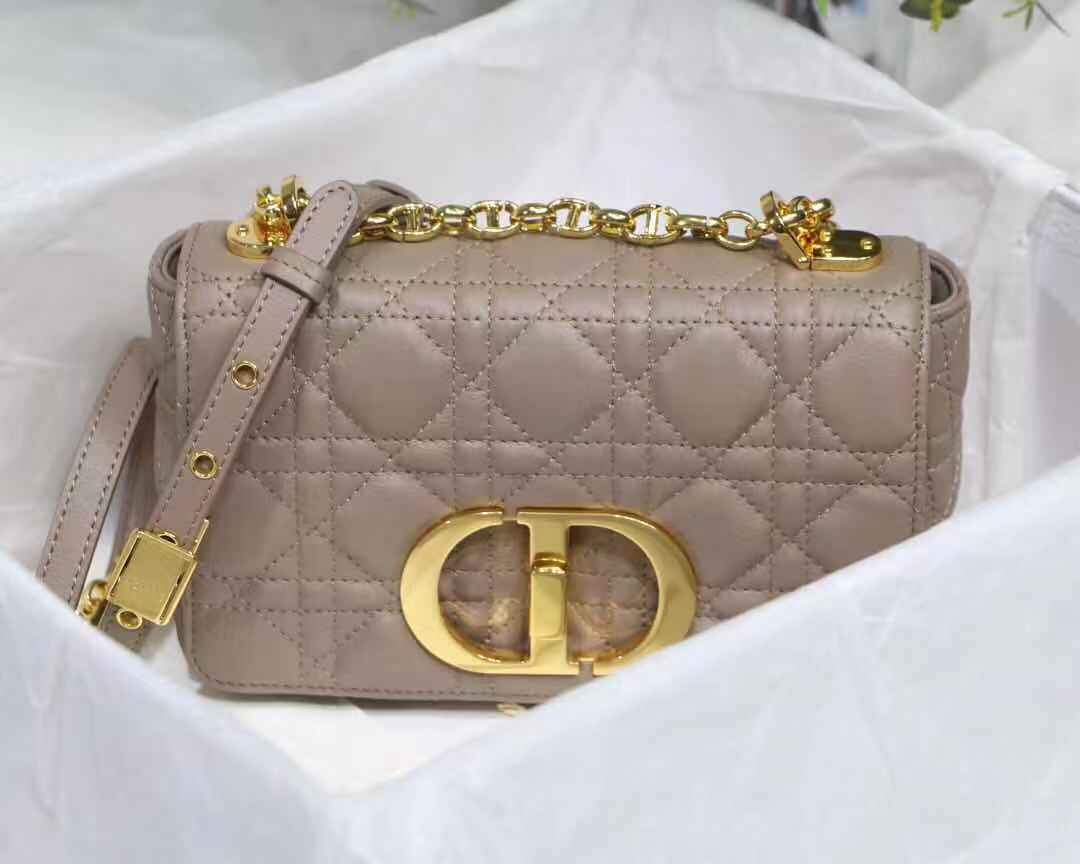 SMALL Dior CARO BAG Supple Cannage Calfskin Taupe High