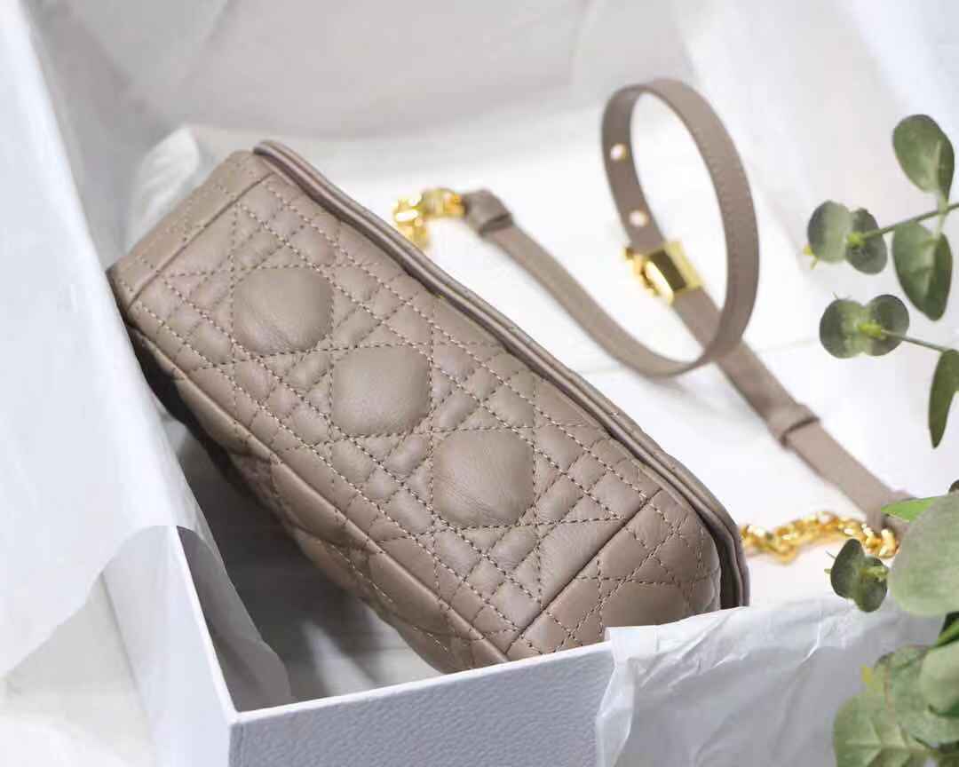 SMALL Dior CARO BAG Supple Cannage Calfskin Taupe High