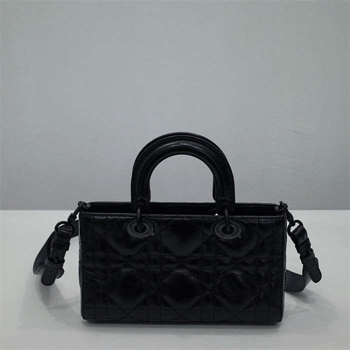 Lady D-Sire Small My ABCDior Bag Macrocannage Crinkled Calfskin Black High