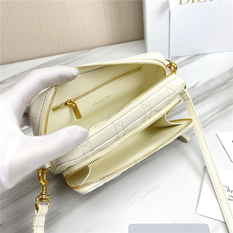 Dior CARO DOUBLE POUCH Supple Cannage Calfskin White High