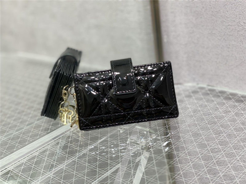 LADY Dior CARD HOLDER Patent Cannage Calfskin Black High