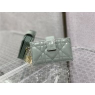 LADY Dior CARD HOLDER Patent Cannage Calfskin Grey Blue High