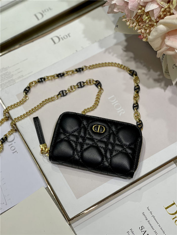 MINI Dior CARO ZIPPED POUCH Cannage Lambskin Black High