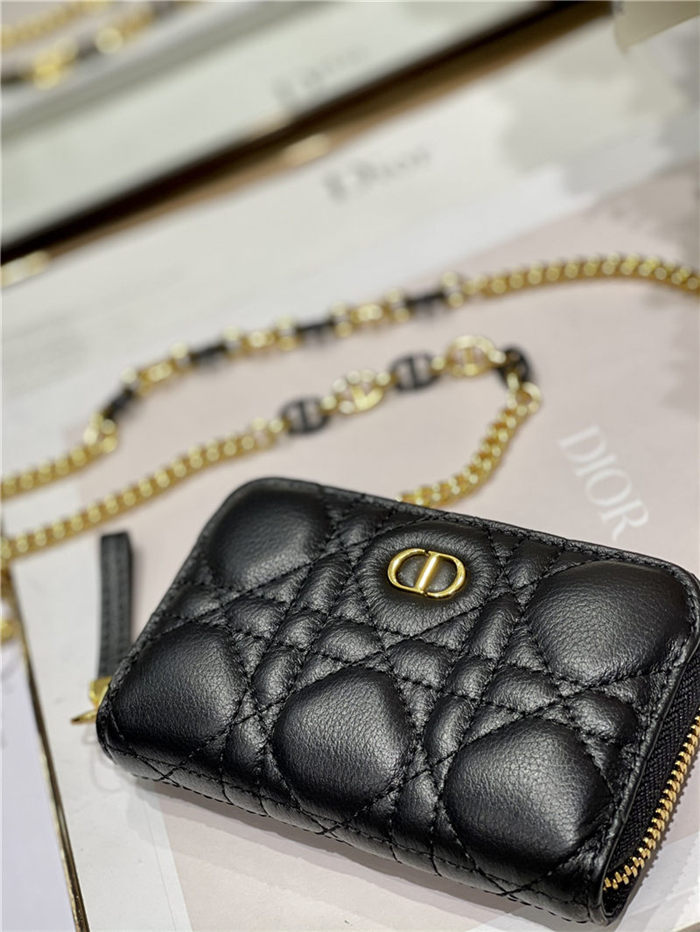 MINI Dior CARO ZIPPED POUCH Cannage Lambskin Black High