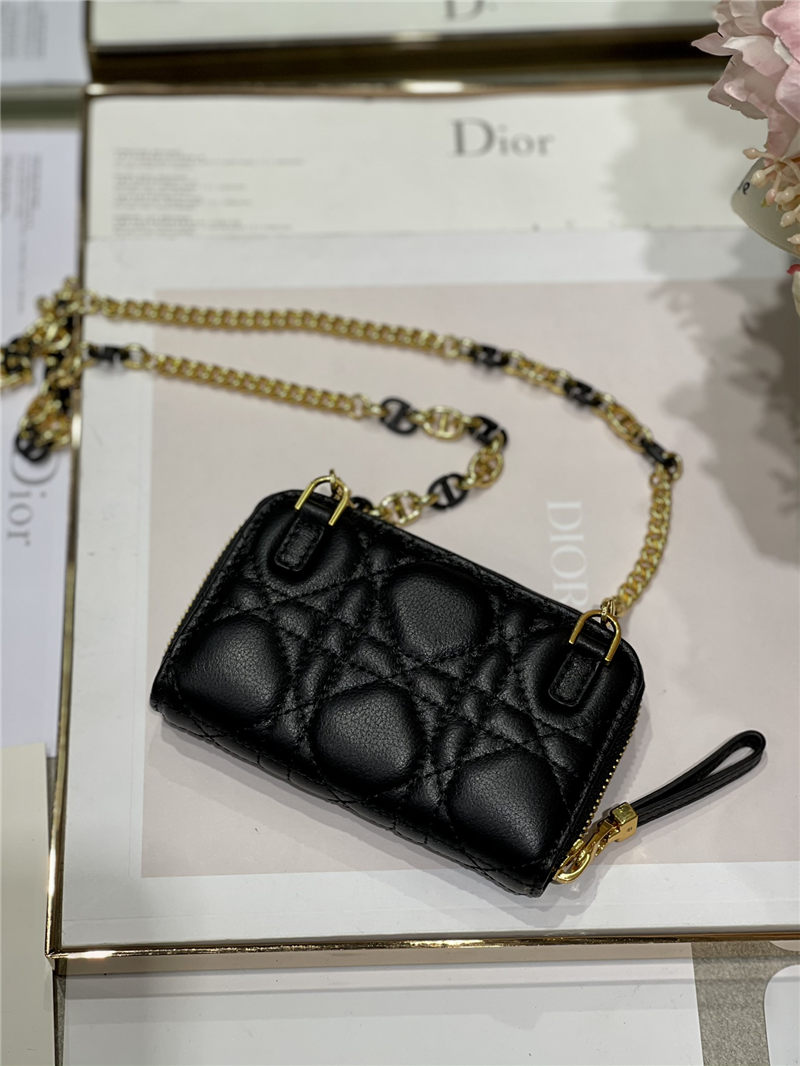 MINI Dior CARO ZIPPED POUCH Cannage Lambskin Black High