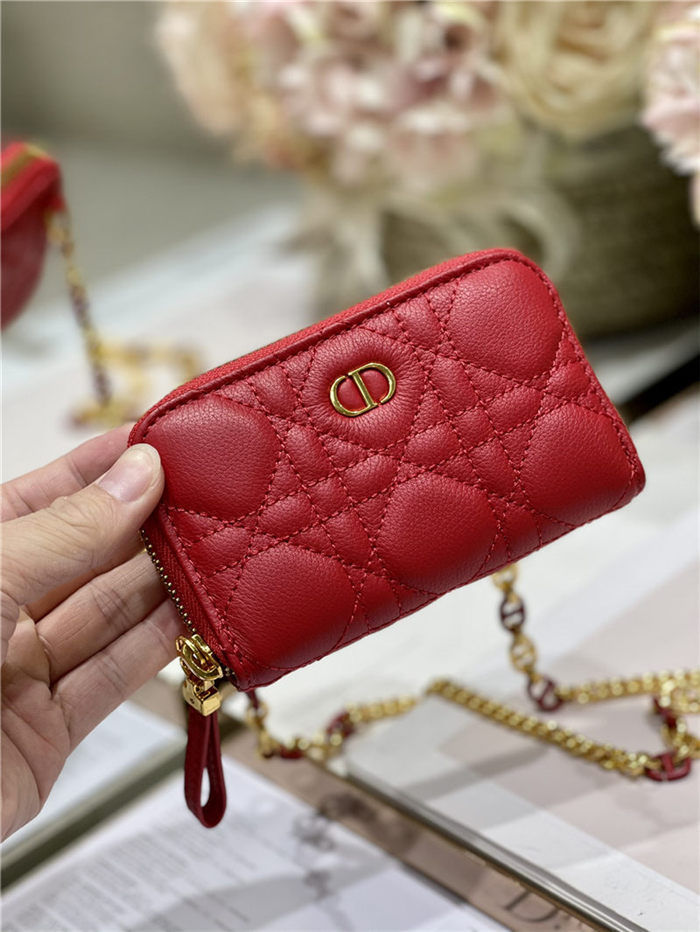 MINI Dior CARO ZIPPED POUCH Cannage Lambskin Red High