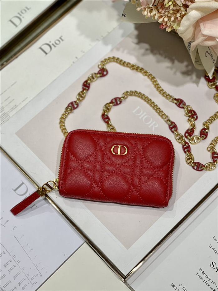 MINI Dior CARO ZIPPED POUCH Cannage Lambskin Red High