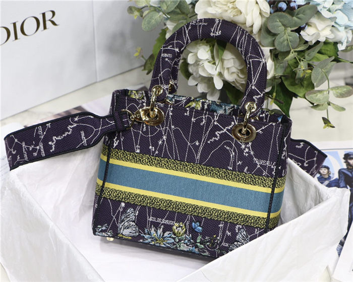 MEDIUM LADY D-LITE BAG Dior Constellation Embroidery Blue High